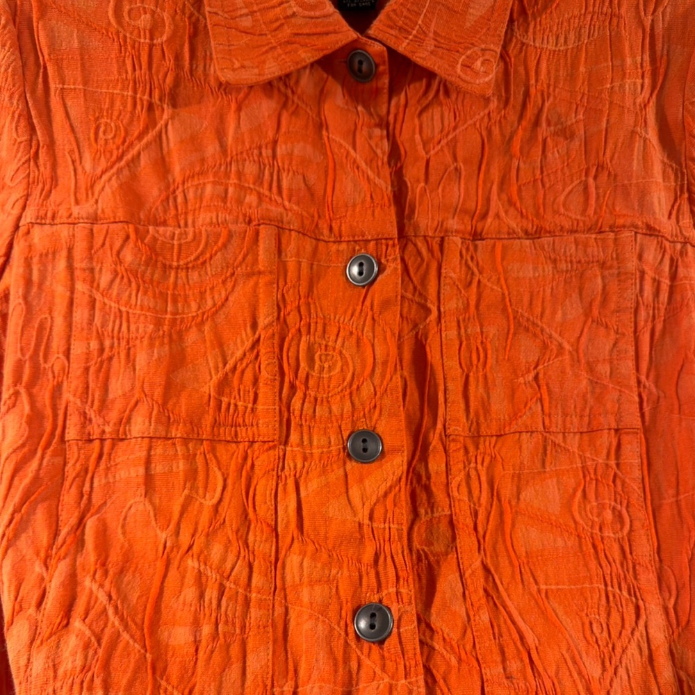 VTG Women’s Orange Embroidered 3D Button-Up Shirt Jacket/Blazer Size Medium - Picture 4 of 5